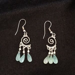Chalcedony briolette silver drop earrings